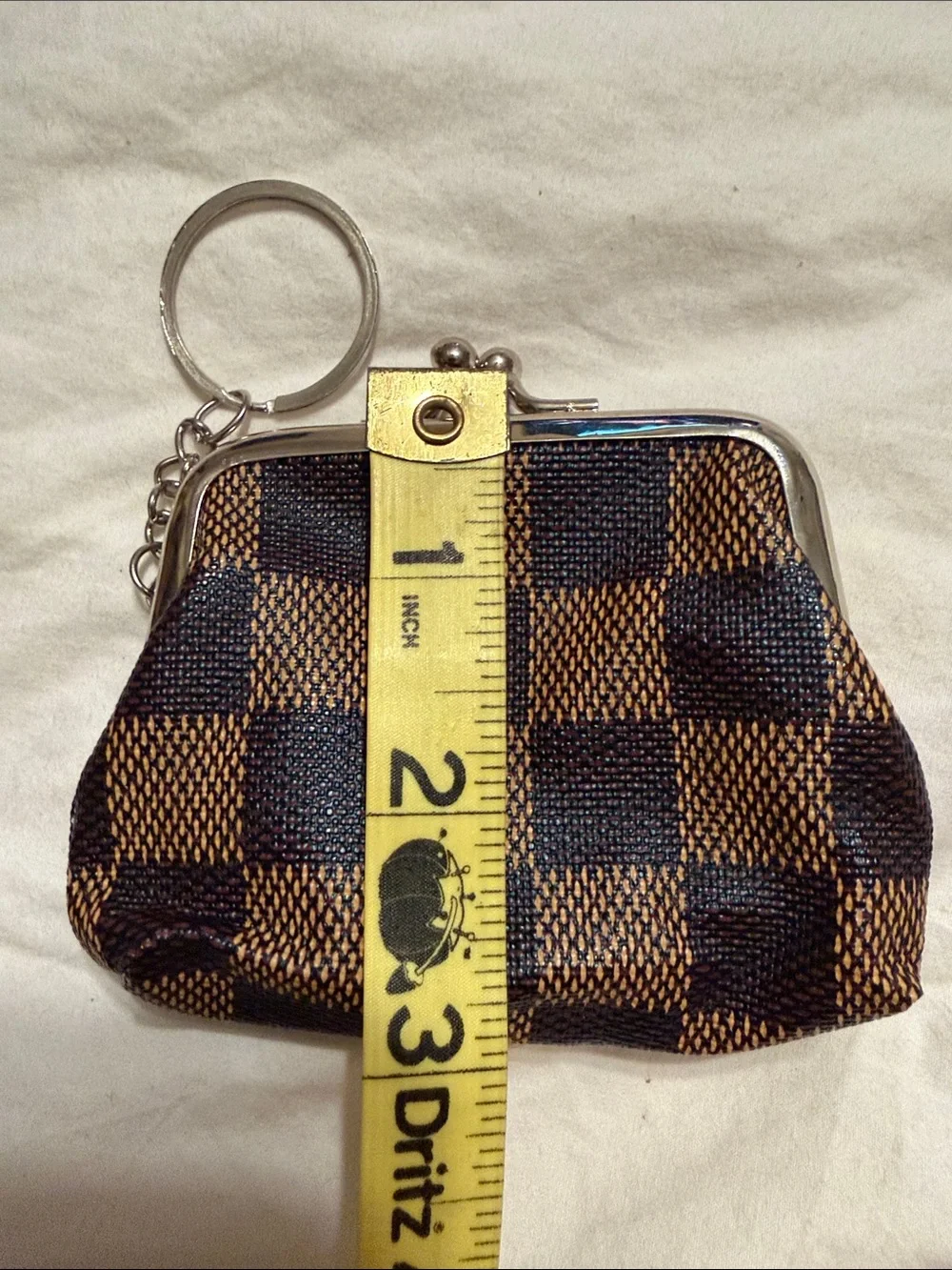 Classic Checkered kiss lock Coin Purse Keychain